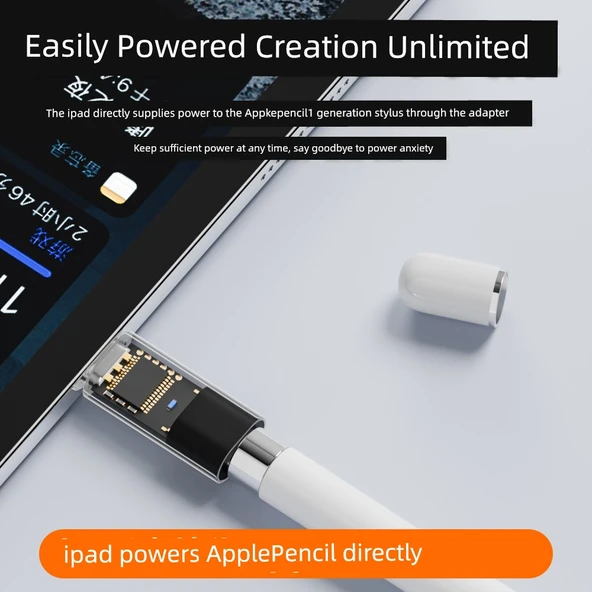 iPad Apple Pencil Adaptörü - Şeffaf - iPad 10/11 için Şarj ve Bluetooth - 3