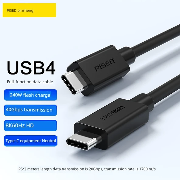 USB4 Data Kablosu - 1 Metre - 40Gbps - 240W - 8K