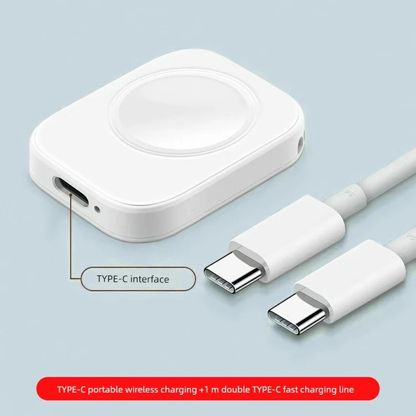 Apple Watch Manyetik Hızlı Şarj Aleti - Type-C Arayüz + 1.0m Çift Type-C Hızlı Şarj Kablosu