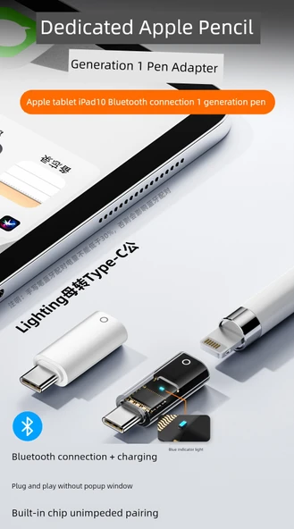 iPad Apple Pencil Adaptörü - Şeffaf - iPad 10/11 için Şarj ve Bluetooth - 7