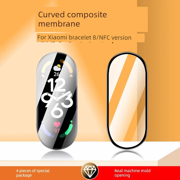 Xiaomi Mi Band 8 Ekran Koruyucu - 3D Süper Net Elmas Patlamaya Dayanıklı Film 4 Adet