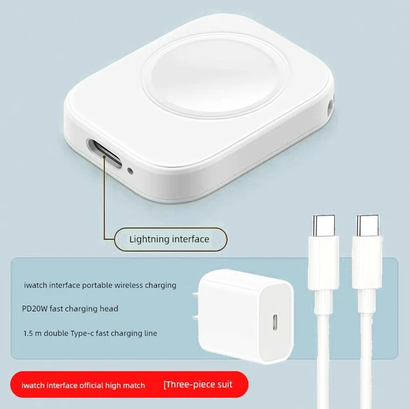 Apple Watch Manyetik Hızlı Şarj Aleti - Apple Arayüz + 1.5m PD Hızlı Şarj Kablosu + PD20W Hızlı Şarj Başlığı
