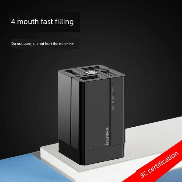 15W USB Şarj Aleti - Siyah - 4 Port - Hızlı Şarj 3.4A