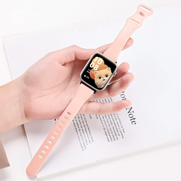Honor Watch 5 Pembe Silikon Kordon - Siyah Bağlantı