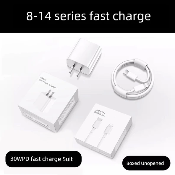 iPhone 8-14 30W Hızlı Şarj Başlığı + PD Hızlı Şarj Kablosu 1.5m