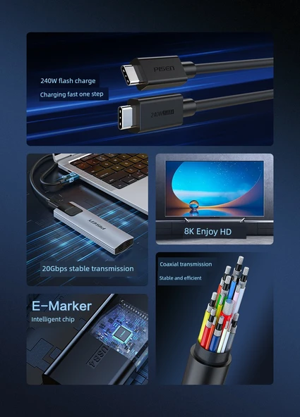 USB4 Data Kablosu - 1 Metre - 40Gbps - 240W - 8K - 6