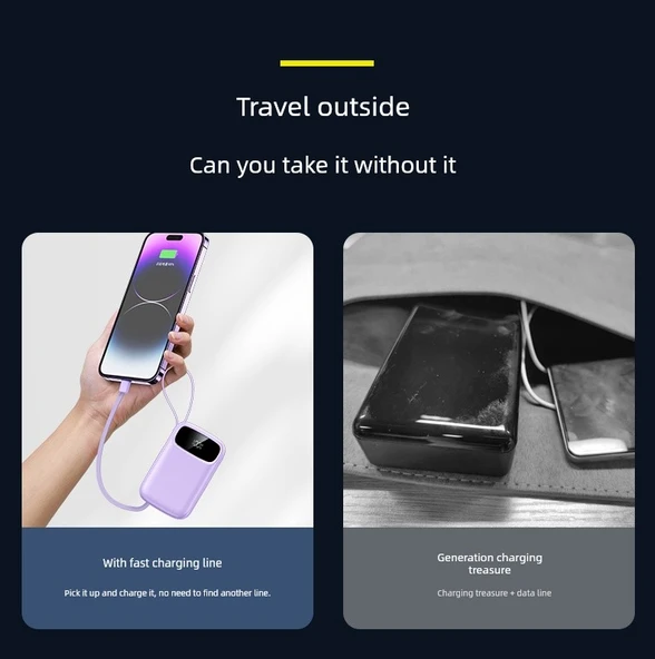 30W Hızlı Şarj 10000mAh Powerbank - Pembe Yuvarlak Kedi Desenli, 4 Kablolu - 9
