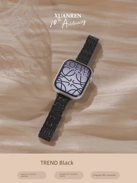 40mm Apple Watch 4/5/6/SE Nesil Uyumlu İnce Siyah Seramik Kordon
