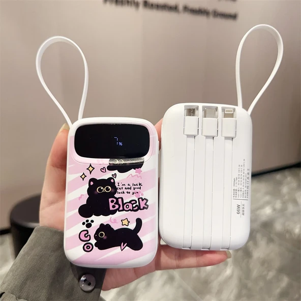 30W Hızlı Şarj 10000mAh Powerbank - Sünger Bob Desenli, 4 Kablolu - 4