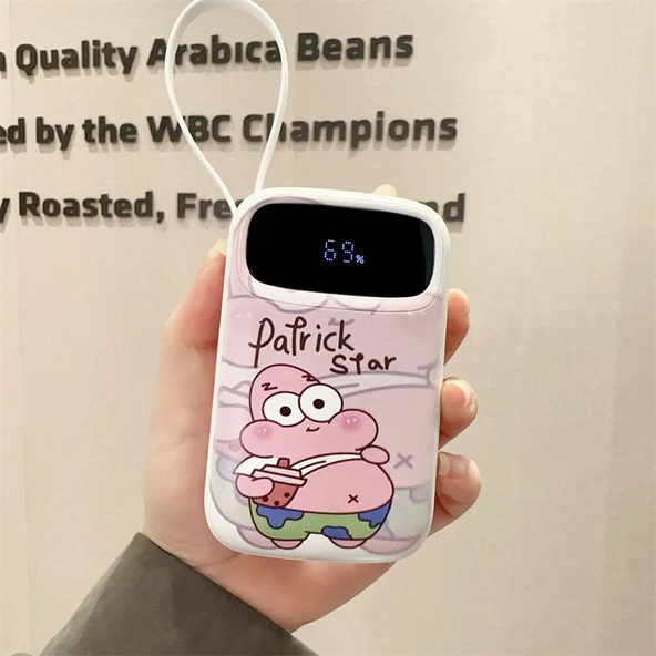 30W Hızlı Şarj 10000mAh Powerbank - Pembe Yuvarlak Kedi Desenli, 4 Kablolu - 3
