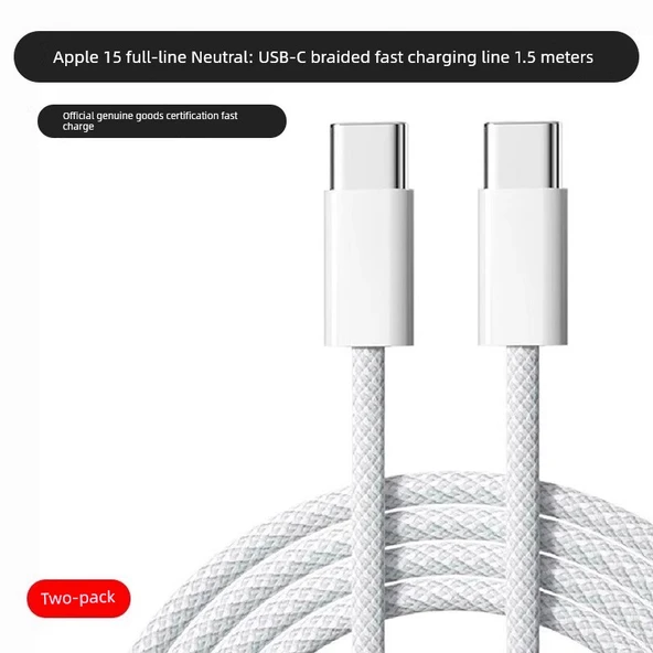 iPhone 15/16 Özel Çift Type-C Örgülü Hızlı Şarj Kablosu - 2'li Paket 1.5m