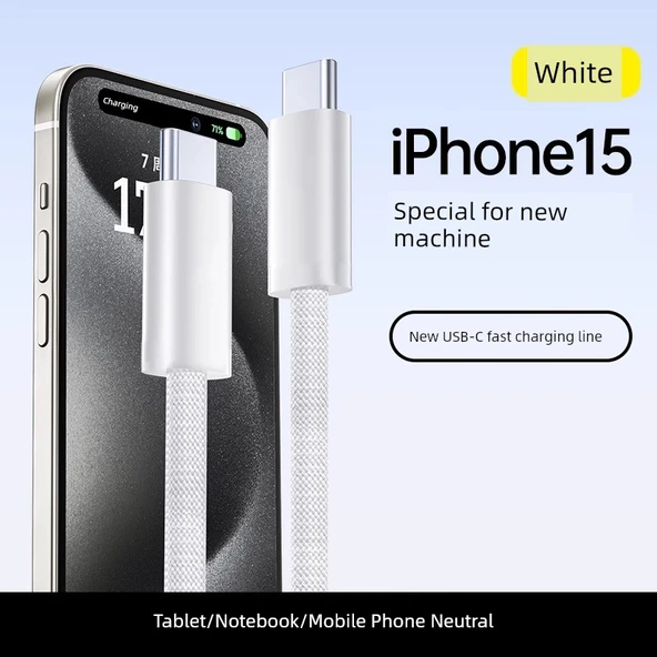 iPhone Hızlı Şarj Kablosu PD20W - 2m - Beyaz [15 Serisi]