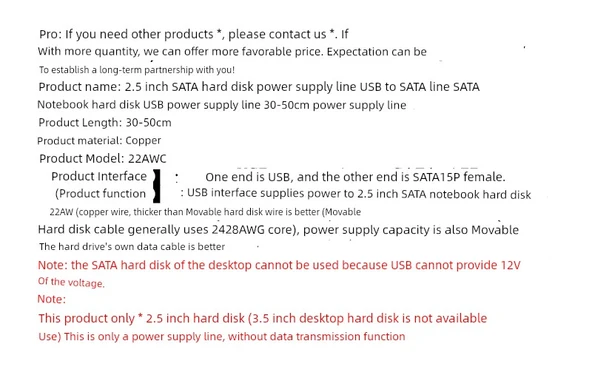 2.5 inç SATA Hard Disk USB - SATA Adaptör Kablosu - 30cm - 7