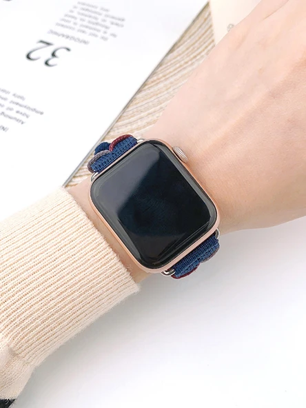 iWatch 1-9/SE 38/40/41mm için Derin Deniz Ordu Mavisi Naylon Örgü Kordon - Resim 4