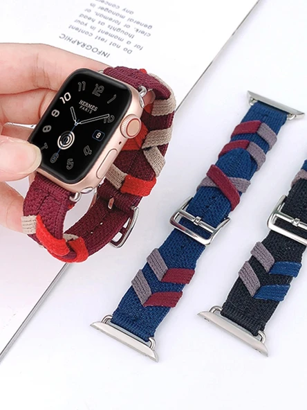 iWatch 1-9/SE 38/40/41mm için Derin Deniz Ordu Mavisi Naylon Örgü Kordon - Resim 5