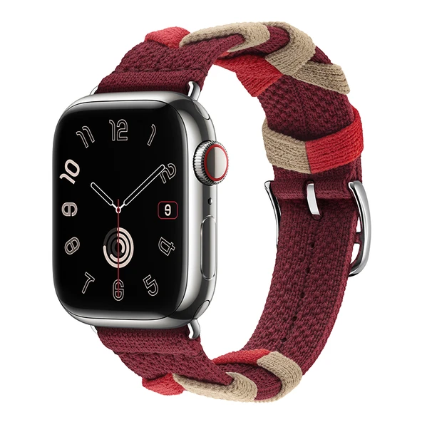 iWatch S10 46mm için Klasik Kırmızı Naylon Örgü Kordon