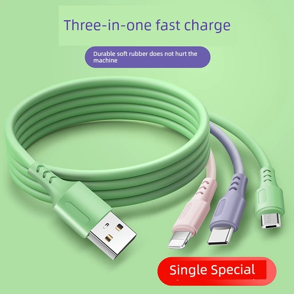 3'ü 1 Arada Çoklu Şarj Kablosu 1.2m Sıvı Tip-C Android Apple
