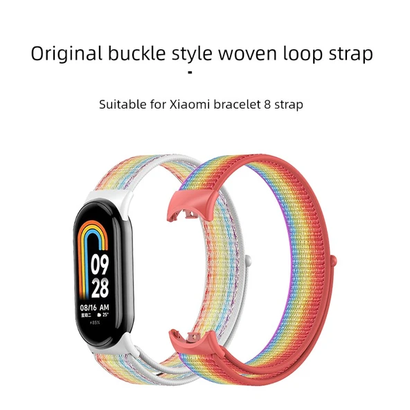 Xiaomi Bileklik 8 Uyumlu Nylon Örgü Kordon - Gökkuşağı - 2