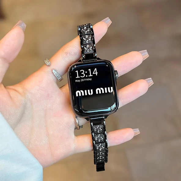 Vivo Watch 3/iQOO Haoyu Siyah Metal Elmas Kayış - Siyah