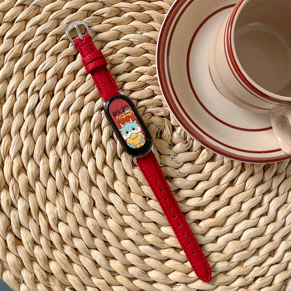Xiaomi Mi Band 7 NFC Uyumlu Şeffaf Kılıflı Desenli Kırmızı Akıllı Saat Kordonu - Çin Kırmızısı