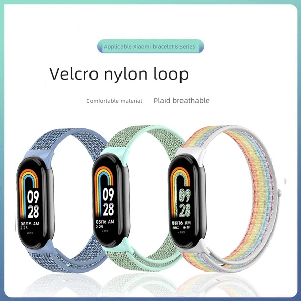 Xiaomi Bileklik 8 Uyumlu Nylon Örgü Kordon - Gökkuşağı - 5