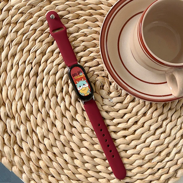 Xiaomi Mi Band 9 NFC Uyumlu Kırmızı Silikon Akıllı Saat Kordonu - Şarap Kırmızısı