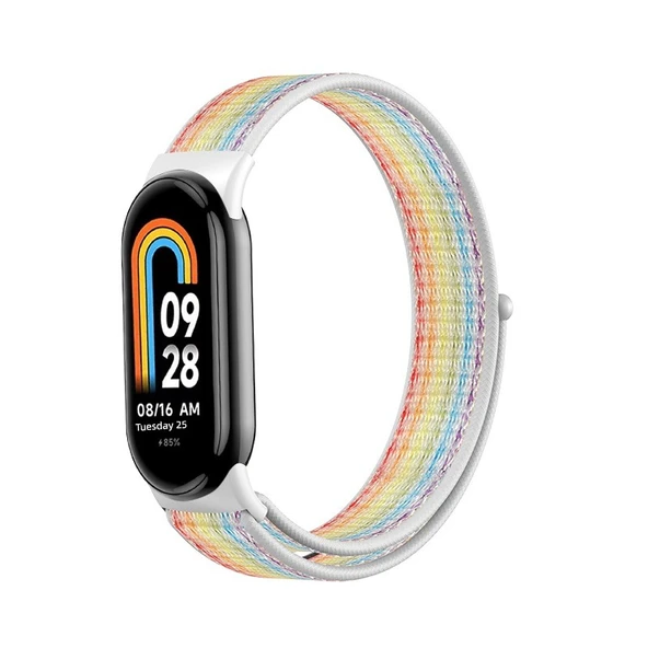 Xiaomi Bileklik 8 Uyumlu Nylon Örgü Kordon - Gökkuşağı - 4