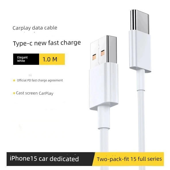 iPhone 15/16 Uyumlu Araç İçi Hızlı Şarj Kablosu - 1.0 Metre (Model 1)
