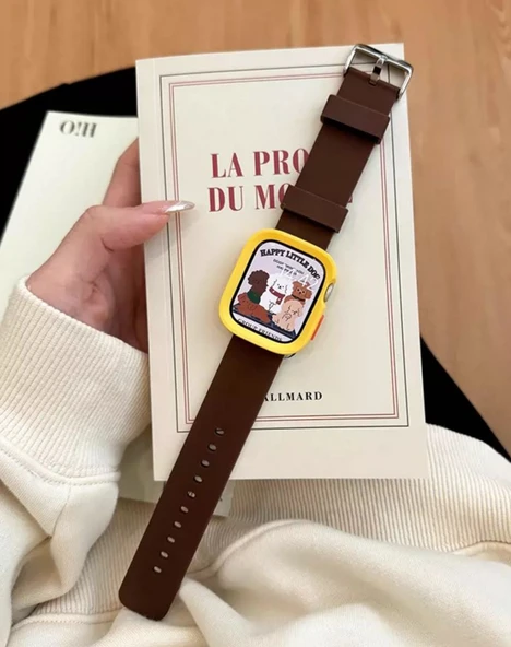 Apple Watch 42mm Kahverengi + Mat Sarı Kasa Silikon Kordon