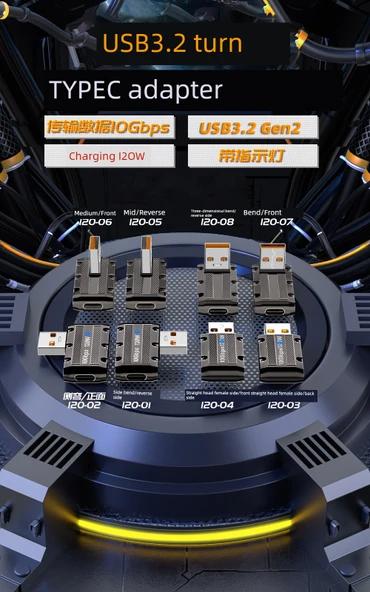 USB 3.2 - Type-C Çevirici Adaptör - Metalik Gri - Yan Bükümlü Ters - 7