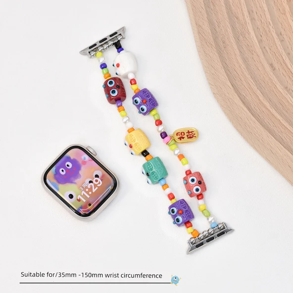 Apple Watch 40mm iwatch 4/5/6/SE Uyumlu Küçük Canavar Desenli Elastik Kordon (13-15cm Bilek)