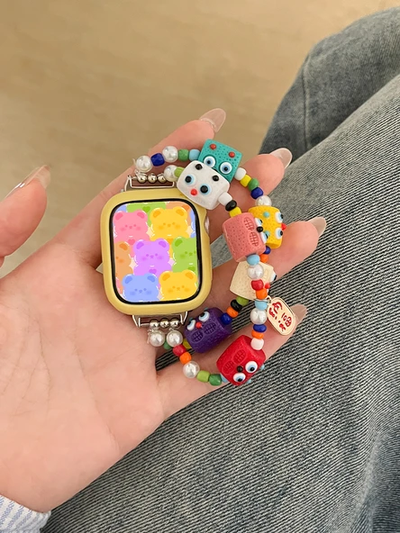 Apple Watch 40mm iwatch 4/5/6/SE Uyumlu Küçük Canavar Desenli Elastik Kordon (13-15cm Bilek) - Resim 11