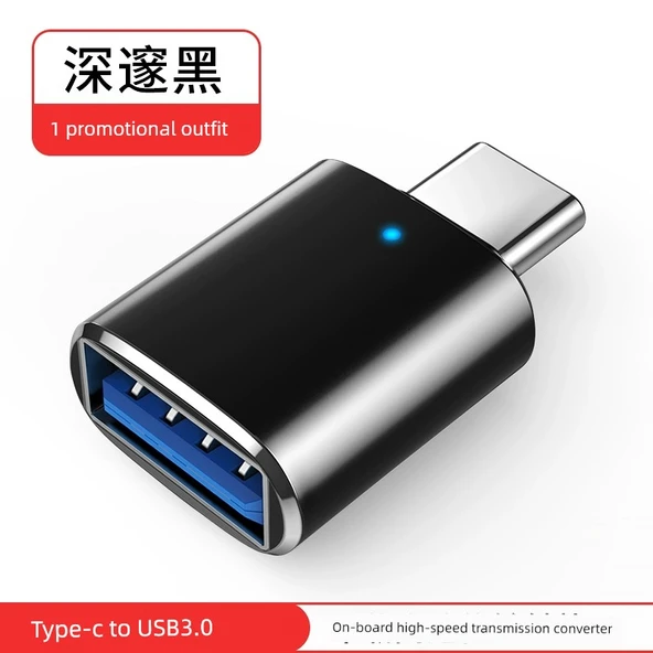 USB 3.0 Type-C OTG Adaptör - Derin Siyah - Işıklı