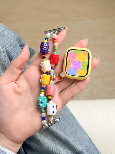 Apple Watch 42mm iwatch 1/2/3 Uyumlu Küçük Canavar Desenli Elastik Kordon (13-15cm Bilek) - 8