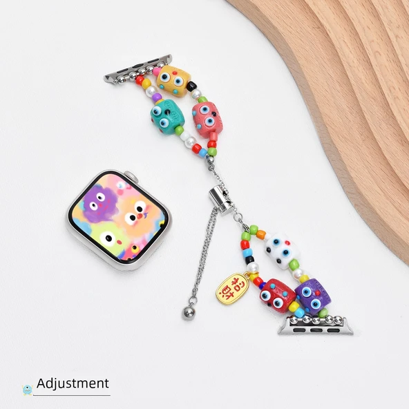 Apple Watch 44mm iwatch 4/5/6/SE Uyumlu Küçük Canavar Desenli Ayarlanabilir Kordon (14-18cm Bilek)