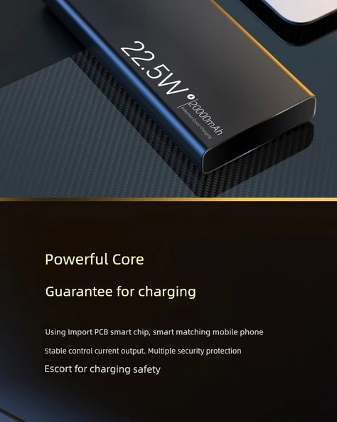 66W Süper Hızlı Şarj 20000mAh Powerbank - Şövalye Siyahı - 30000mA Süper Hızlı Şarj + 5A Hızlı Şarj Kablosu - 11