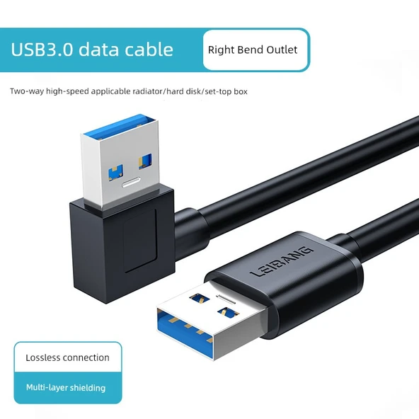 USB 3.0 Erkek - Erkek Kablo - 0.2 Metre - Düzden Sağa Dirsekli