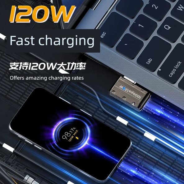 USB 3.2 - Type-C Çevirici Adaptör - Metalik Gri - Orta Bükümlü Ön - 4