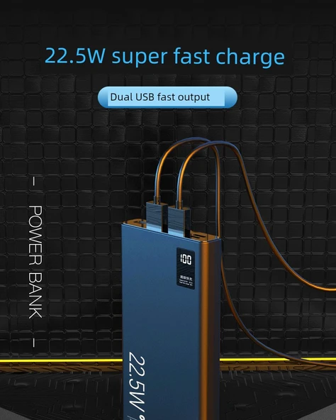 66W Süper Hızlı Şarj 20000mAh Powerbank - Şövalye Siyahı - 30000mA Süper Hızlı Şarj + 5A Hızlı Şarj Kablosu - 5