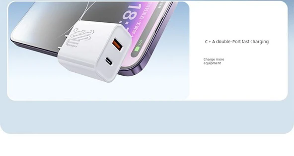 30W Çift Port GaN PD Hızlı Şarj Aleti - Uzak Tepe Mavi 1.0m Örgülü Kablo - Resim 7