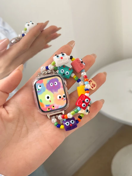 Apple Watch 40mm iwatch 4/5/6/SE Uyumlu Küçük Canavar Desenli Elastik Kordon (13-15cm Bilek) - Resim 2