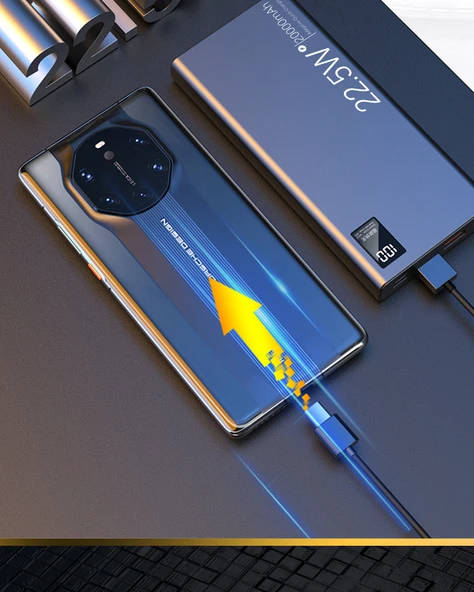 66W Süper Hızlı Şarj 20000mAh Powerbank - Şövalye Siyahı - 30000mA Süper Hızlı Şarj + 5A Hızlı Şarj Kablosu - 7