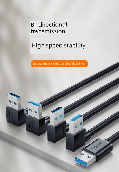 USB 3.0 Erkek - Erkek Kablo - 0.2 Metre - Düzden Sağa Dirsekli - 6