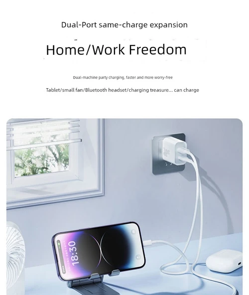 30W Çift Port GaN PD Hızlı Şarj Aleti - Uzak Tepe Mavi 1.0m Örgülü Kablo - Resim 8