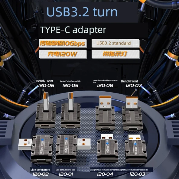 USB 3.2 - Type-C Çevirici Adaptör - Metalik Gri - Orta Bükümlü Ön - 3