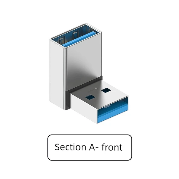 USB 3.0 Erkek Dişi 90 Derece Adaptör - Bölüm A - Ön