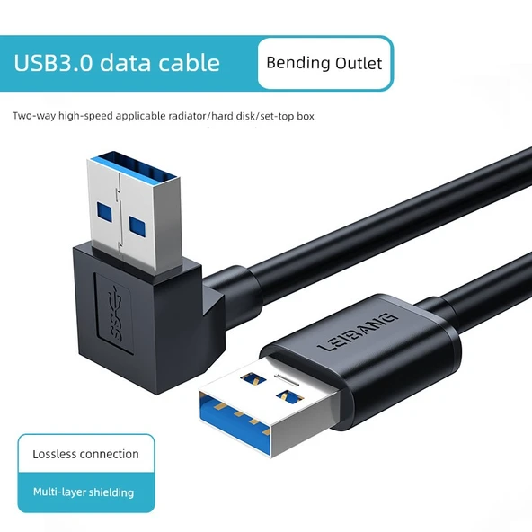 USB 3.0 Erkek - Erkek Kablo - 1.5 Metre - Düzden Dirsekli