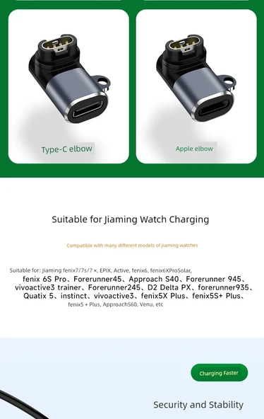 Garmin Şarj Kablosu - Düz Başlıklı Apple Uyumlu - Saat Şarj Portu - 9