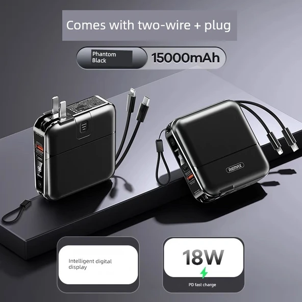 15000mAh Powerbank - Phantom Siyahı, Normal Hızlı Şarj ve Fiş - 1