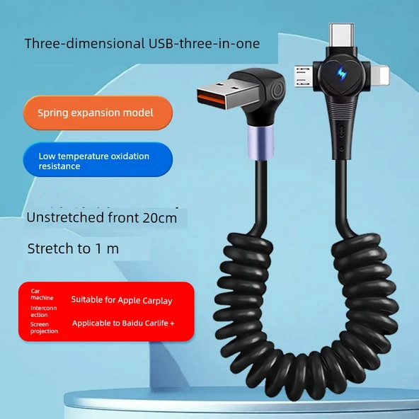 3'ü 1 Arada Süper Hızlı Şarj Data Kablosu - Kısa Siyah Mor USB (20cm-1m)